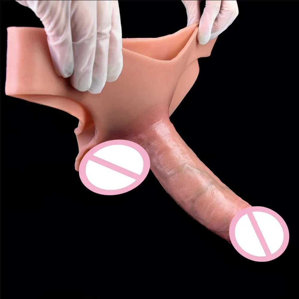 Silicone Briefs Wearable Hollow Dildo Panties Strapon Penis Sleeve Pants Male Dick Extender Sex Toys For Adult Sexy Tools