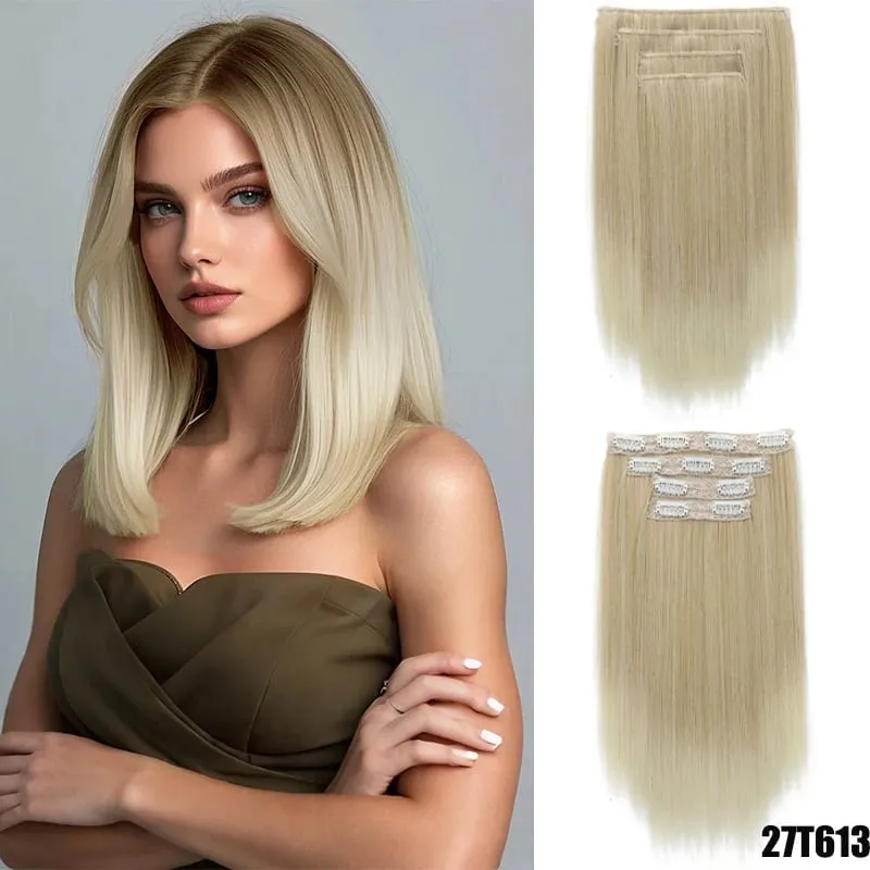 Wig piece for women long straight hair extensions 11 card four piece set synthetic clip hair — image 8