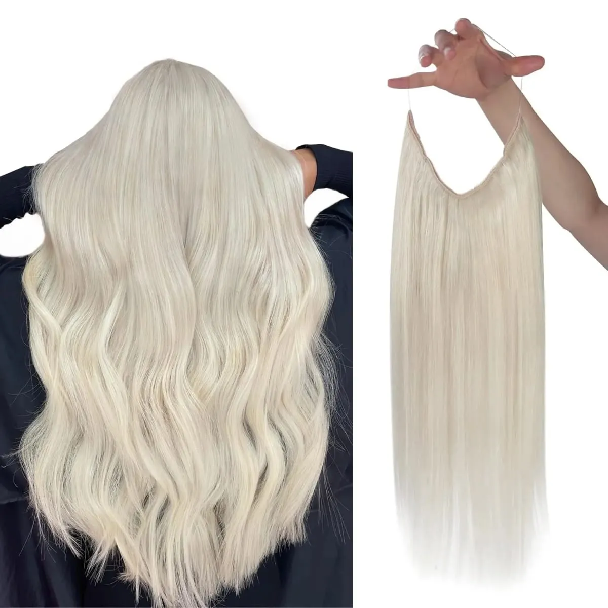 VeSunny Fish Line Human Hair Extension Remy Hair One Piece Invisible Wire Hair Weft Brazilian Hair Balayage Hair Extensions