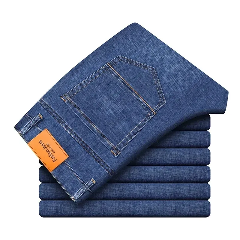 Man Pants Office Business Jeans Men Classic Blue Black Cotton Stretch Straight Denim Pants Male Brand Trousers