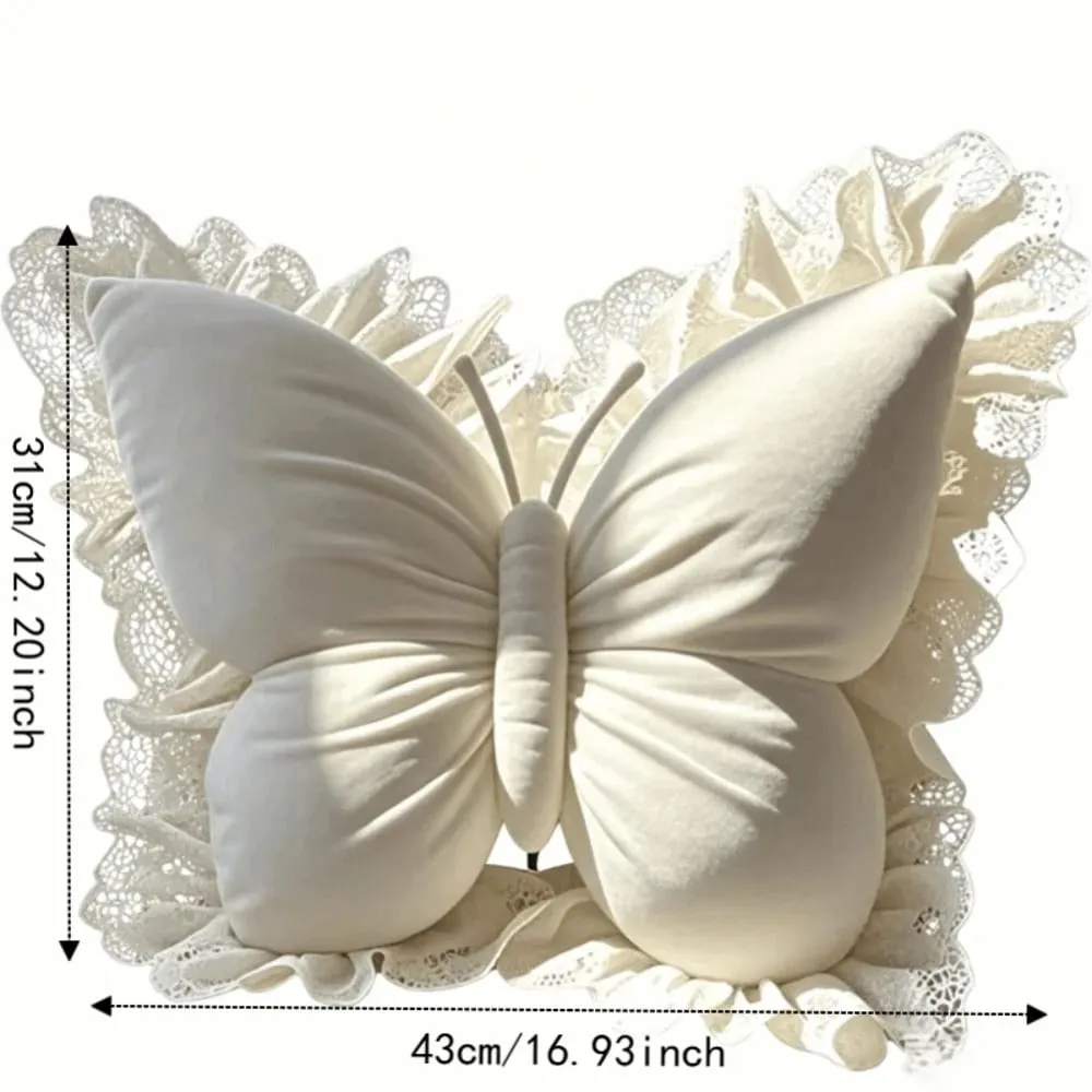 Decorative Cushion Velvet Butterfly Plush Pillow Lace Trim Soft Bow Plush Cushion New Plush Bow Throw Pillow Office