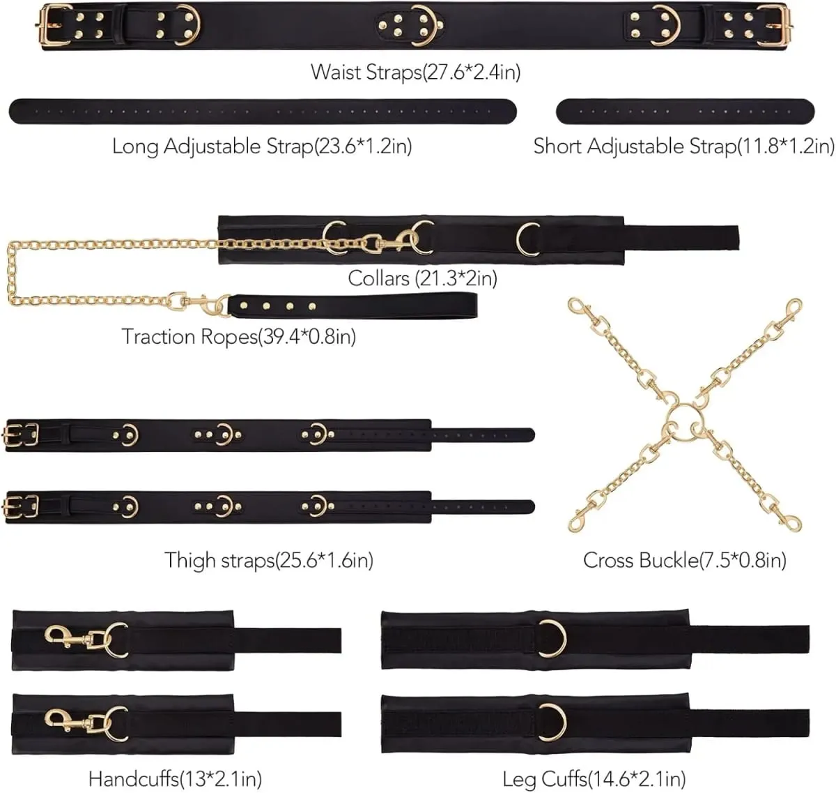 Sex Bondage BDSM Kit Restraints Neck to Wrist SM Adjustable Handcuffs Ankle Thigh Cuff Cross Waist Strap Traction Chain Collar — image 3