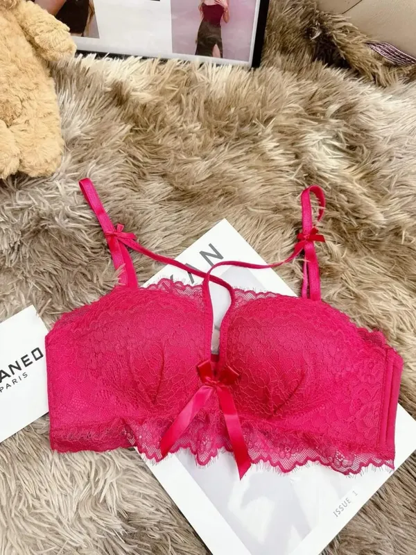 Push Up Bra for Small Bust - French Chic Lace Bralette Set Wireless Comfort Support Anti-Sag Underwear for Petite Women