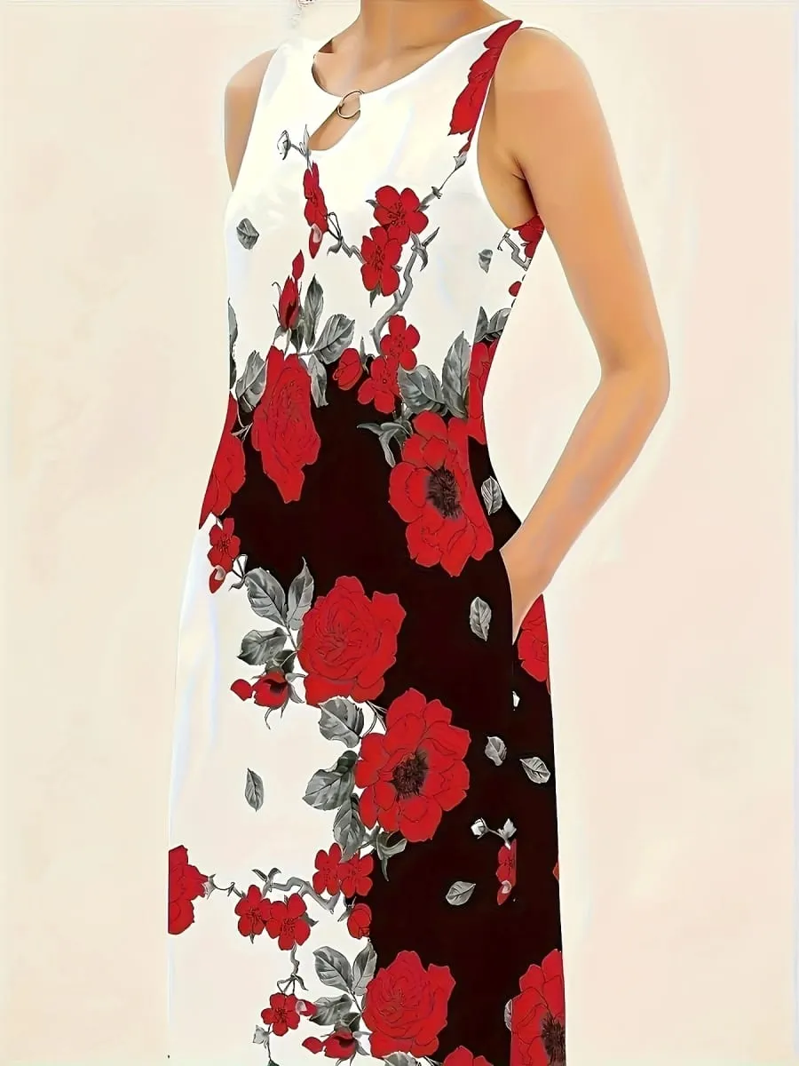 Vestido longo temperamento sem mangas estampado europeu e americano de tamanho grande para mulheres vestido longo retrô — image 3