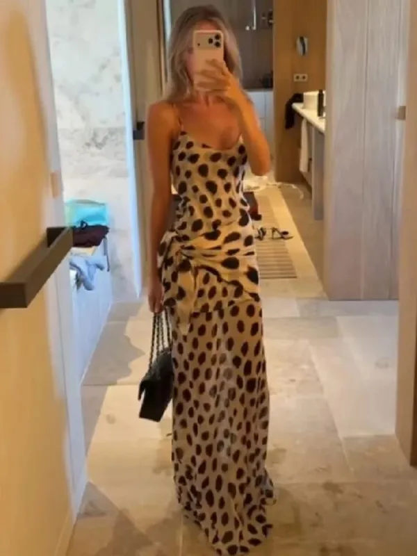 Sleeveless Striped Spaghetti Strap Dress Women Chic Irregular V-neck Sleeveless Slim Long Vestidos Lady Holiday Daily Dresses