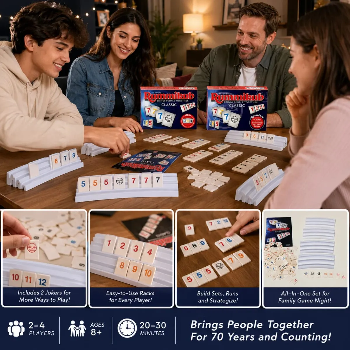 Rummikub Classic Number Tile Strategy Board Game with Racks Family Party Kids Adults English Version — image 5