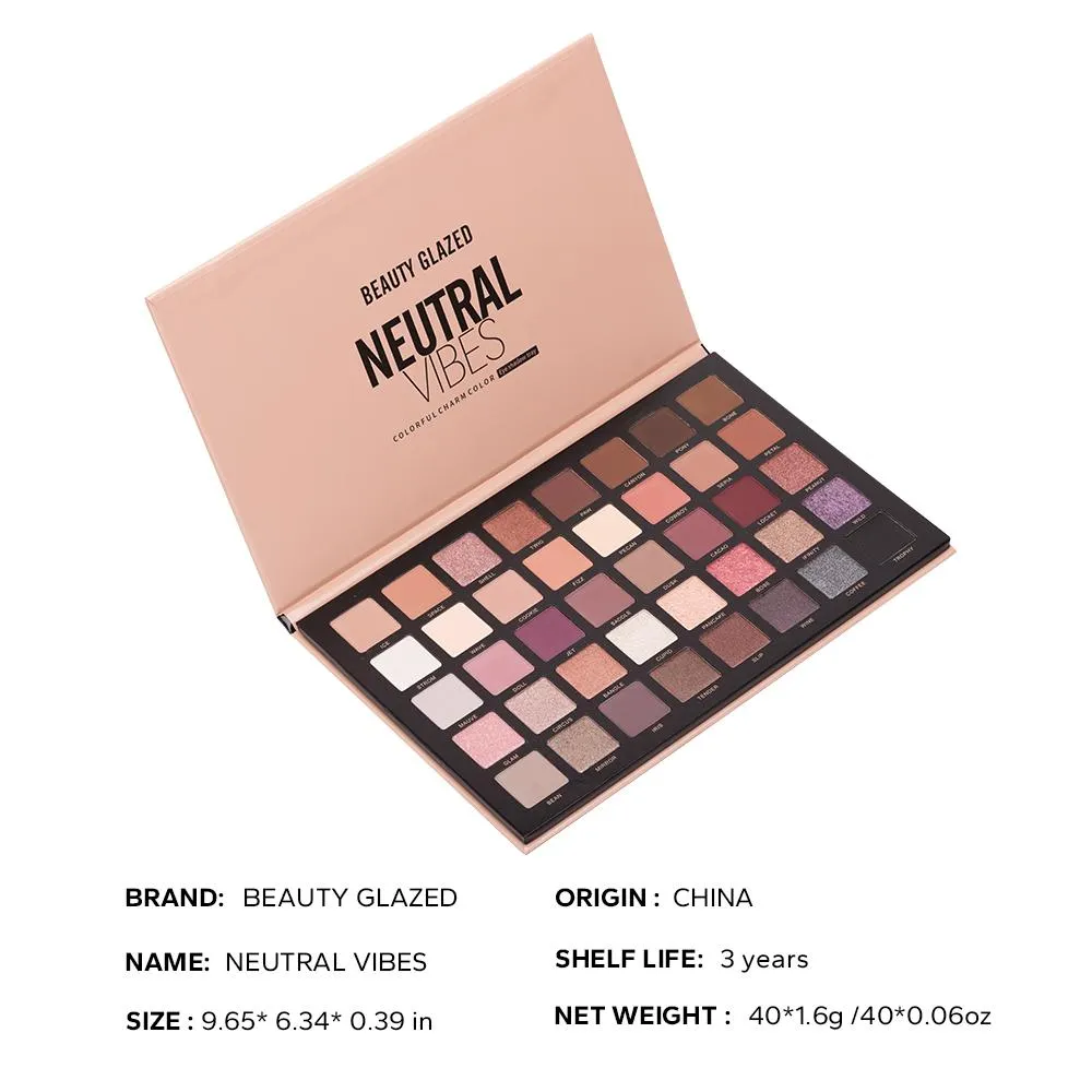 Neutral Vibes Matte 40 Colors Highlight Shimmer Eye Shadow Cosmetics Palette Glitter Eyeshadow — image 7
