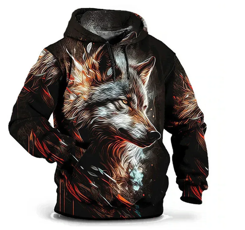 Moda wzór wilka męskie bluzy z kapturem z długim rękawem Street Hip Hop 3d nadruk zwierzęcy bluzy z kapturem 6XL Plus rozmiar codzienna bluza z kapturem