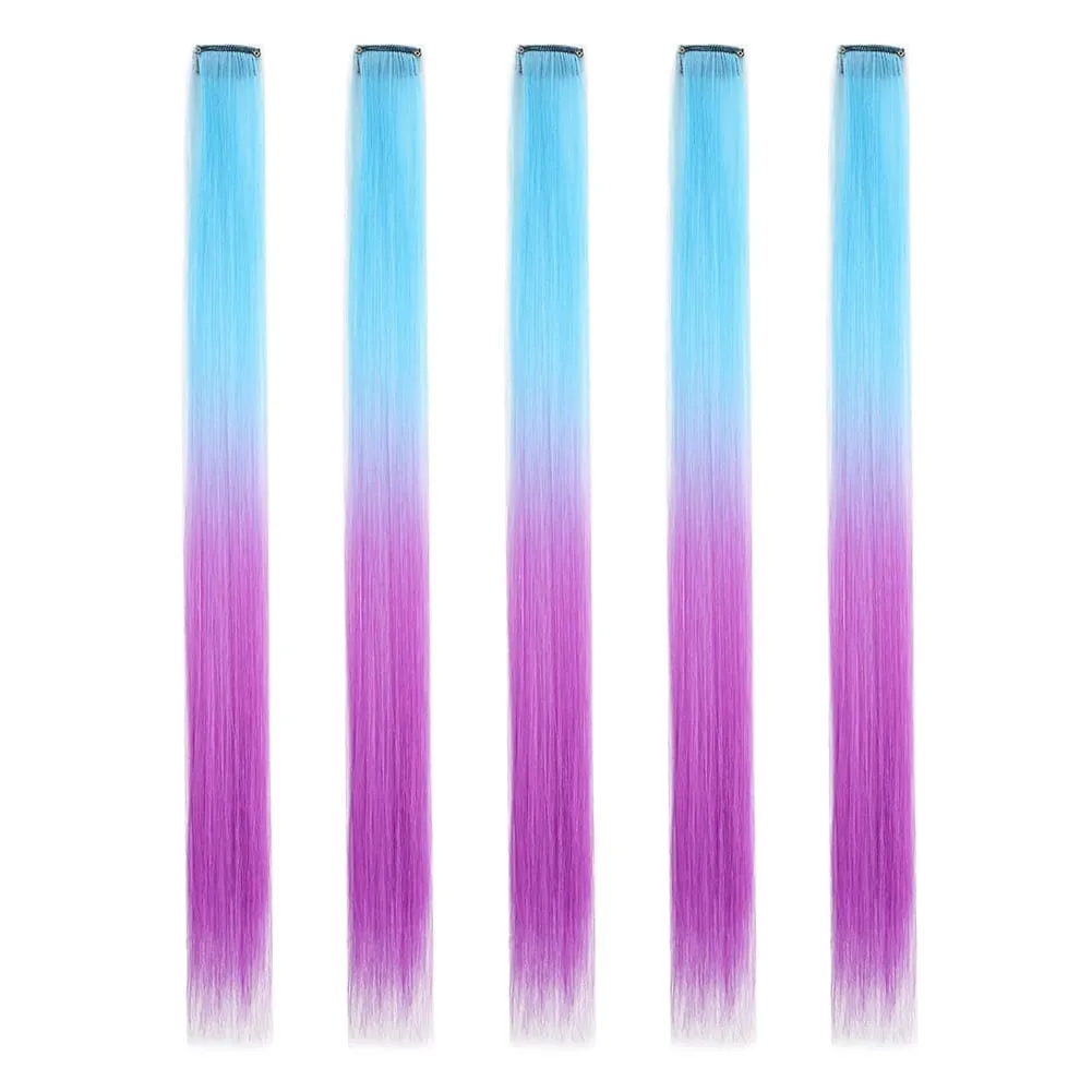 5PCS/set Clip in Hair Extensions Synthetic Hairpieces Colored Party Highlights for Girls 18 inches Multi-colors Straight Hair