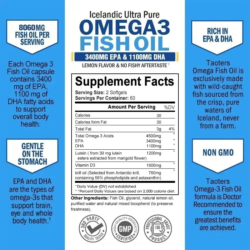 Omega-3 Fish Oil Supplement High in EPA + DHA for Heart Brain and Immune Support