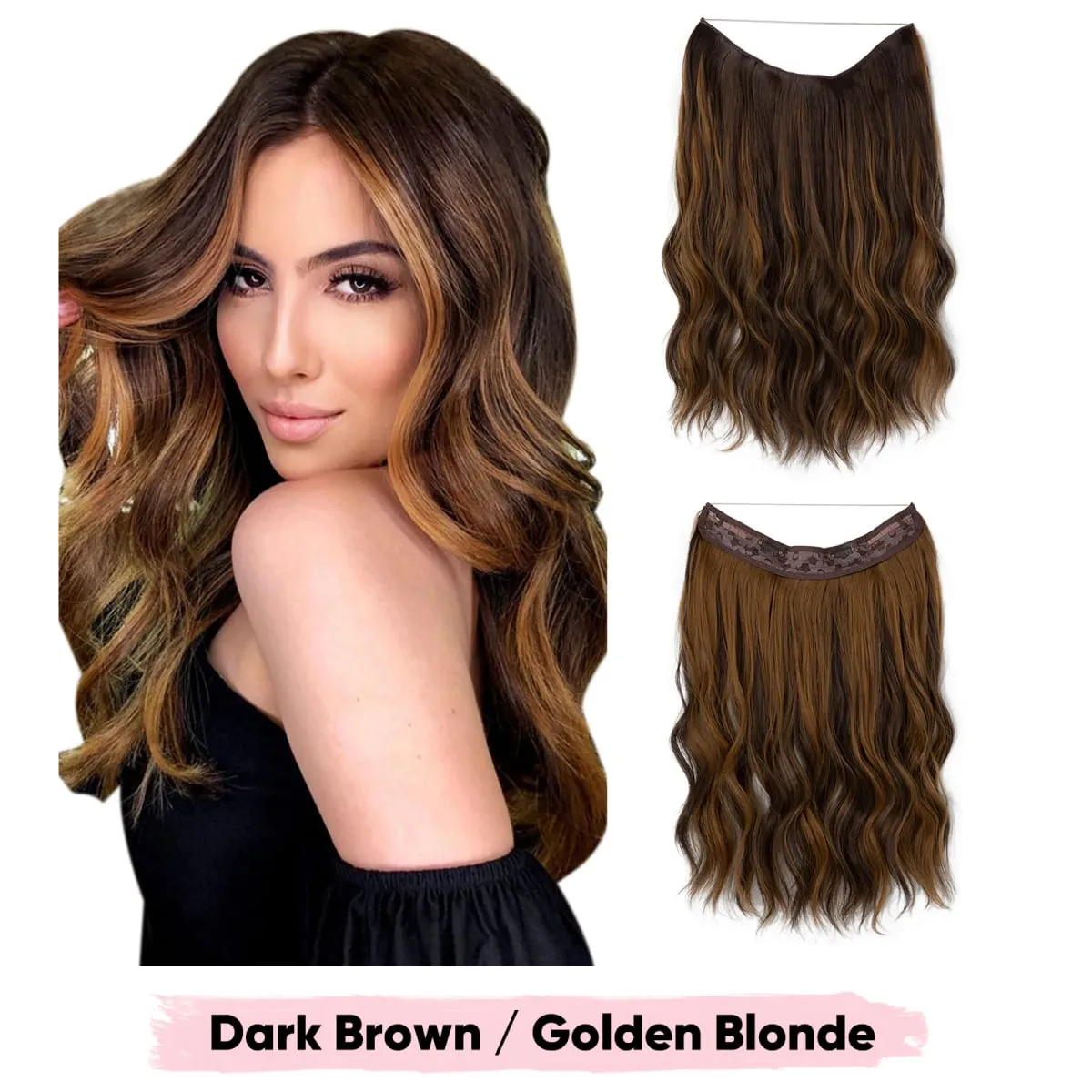 Synthetic Wave Invisible Wire Clip in Hair Extensions Fish Line With Clips Hairpiece Ombre Fake Hair Piece For Woman