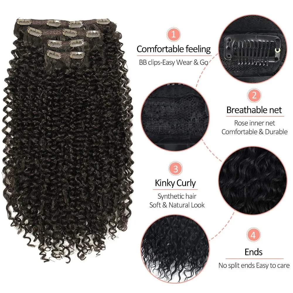 Synthetic Clip In Hair Extensions Kinky Curly Hair extensions for Women 26” Super Long Corn Wave Full Head Fake Hair Pieces