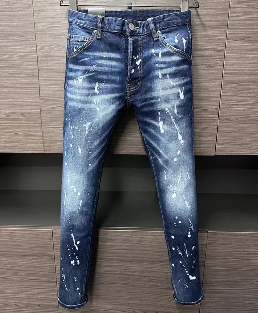 D2 Hombres Jeans Pantalones De Mezclilla Agujero Slim Lápiz Pantalones Botones De Metal Clásicos De Fiesta Moda Negro DSQ2 JENAS