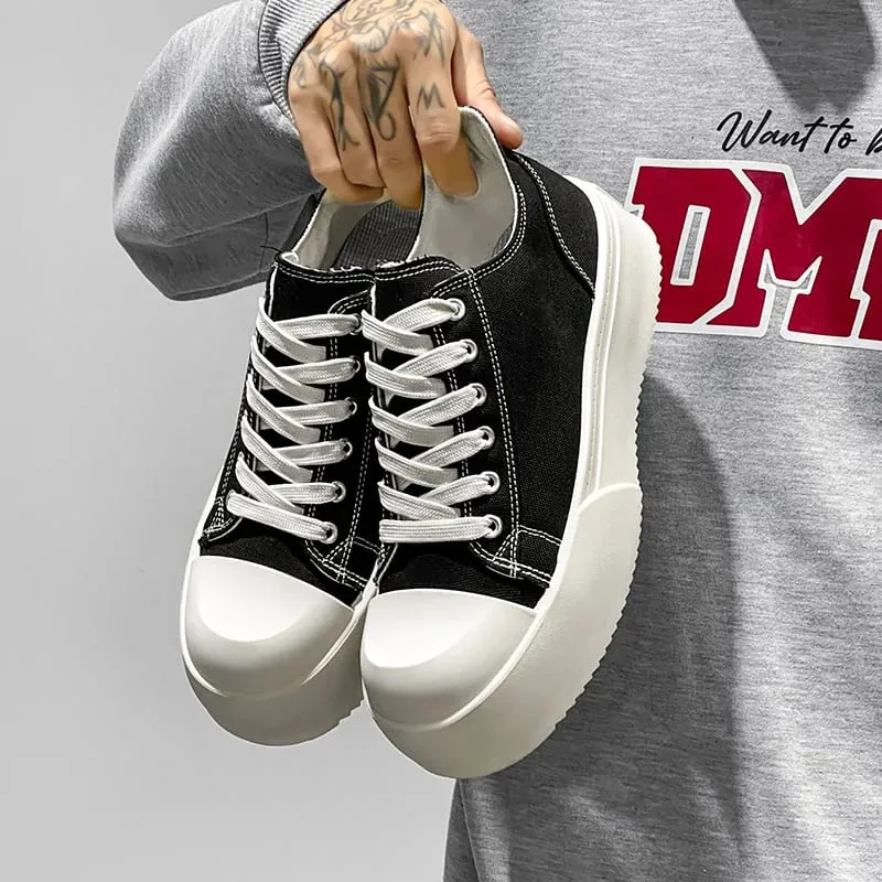 Trendy Men Platform Canvas Skate Shoes Leisure Thick Bottom Sports Casual Sneakers Mens Height Increase Lace Up Shoes