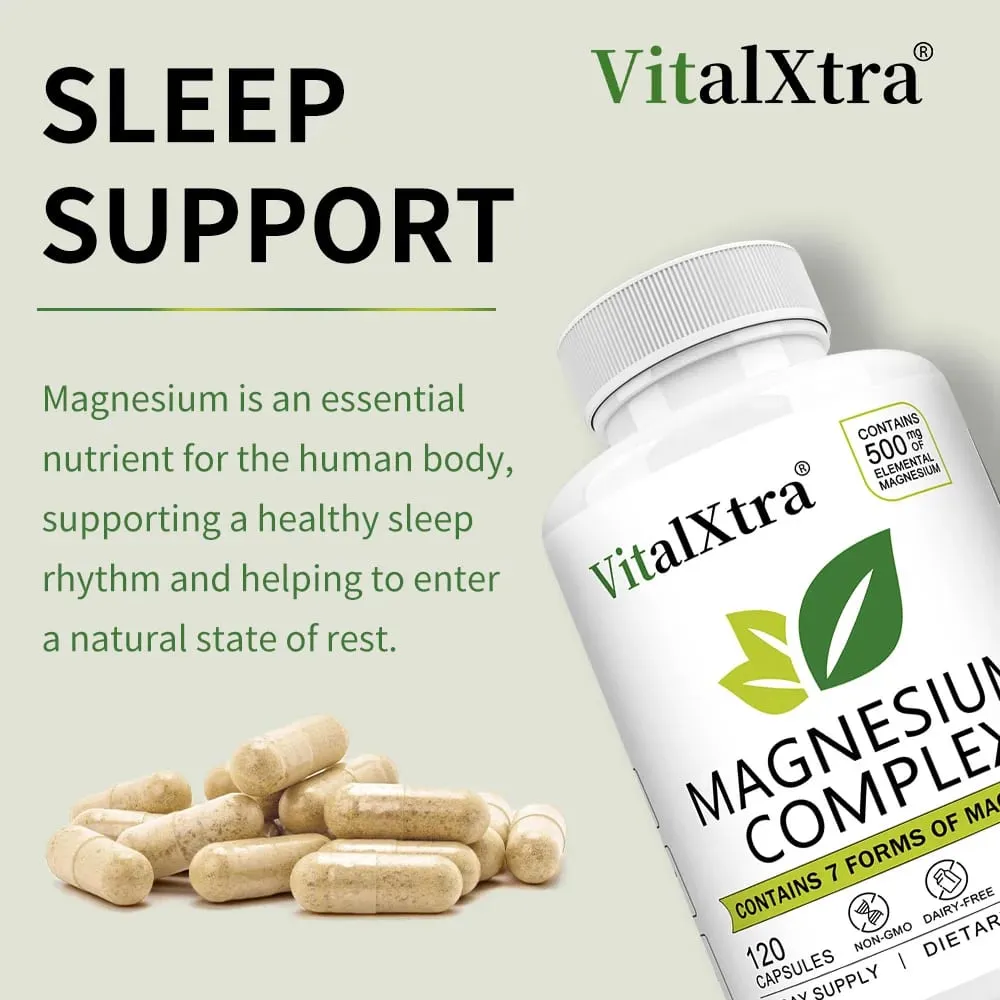 Magnesium Complex Supplement 7-in-1 Bisglycinate Chelate Oxide Malate Orotate Taurate Citrate Magnesium for Calm Sleep
