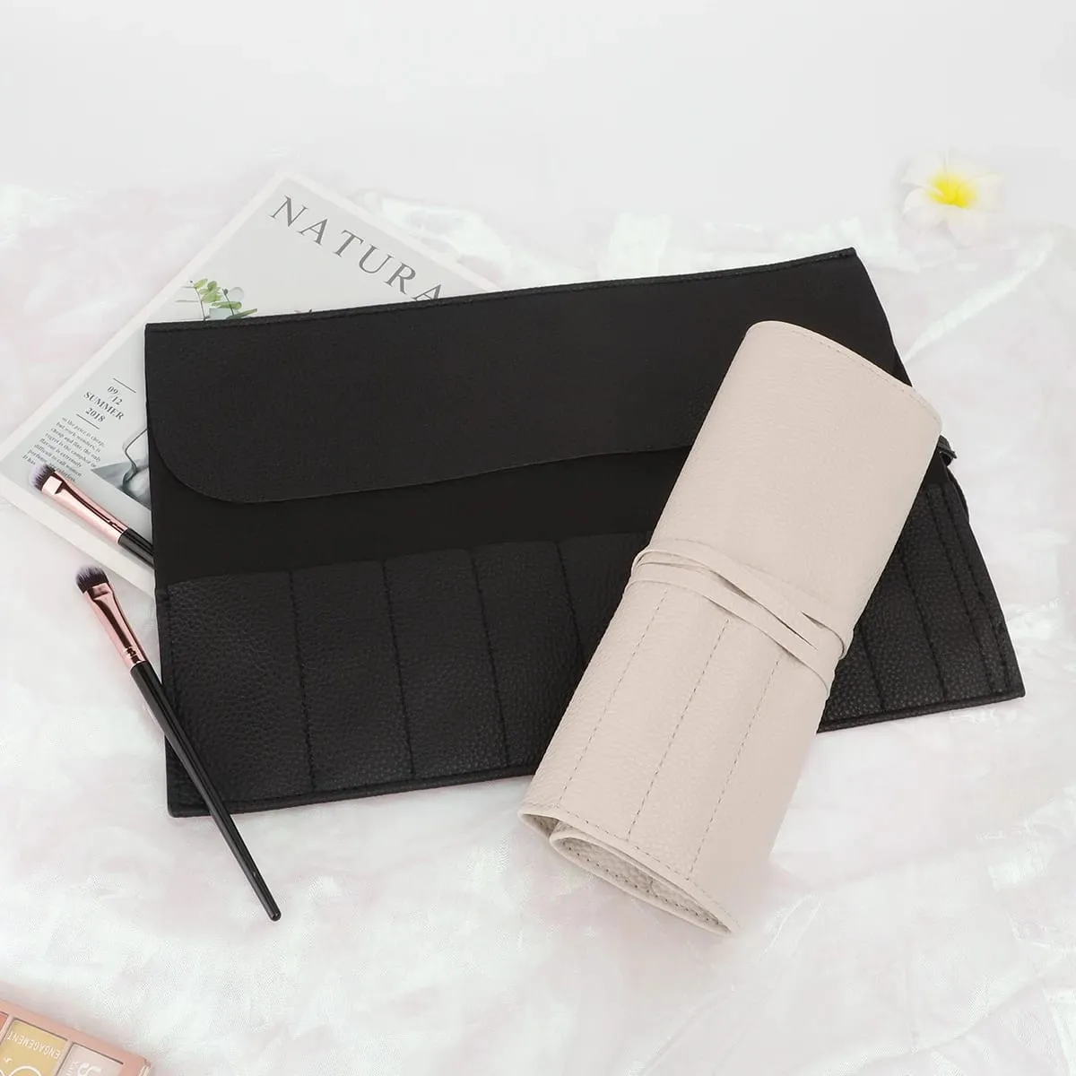Roll Up Makeup Brush Holder Makeup Brush Organizer Travel Makeup Brushes Bag Cosmetic Bags Pouch For Women Eyebrow Brushes