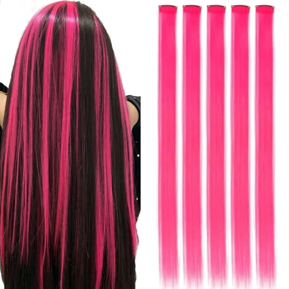 5PCS Gerade Clip In Haarverlängerungen Synthetische Highlight Clip Auf Haarteile Mode Haar Für Frauen Täglichen Party Cosplay — image 12