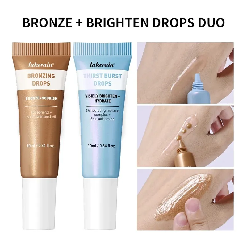2psc Bronze And Brighten Drops Duo Kit Burst And Bronzing Drops Skincare Set Nourish Visibly Brighten Hydrate Travel Size Bronze — image 4