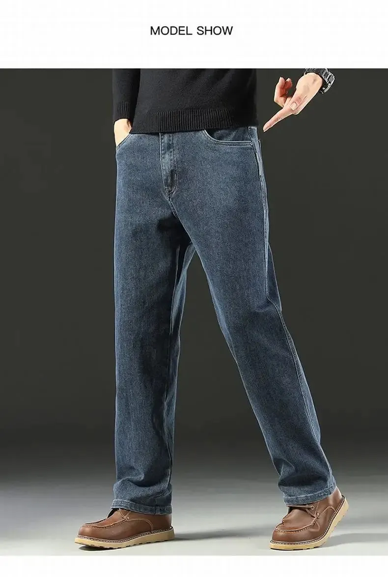Men's Spring Autumn Soft Baggy Jeans Casual Straight Stretch Wide-Leg Business Denim Pants Versatile Comfortable Loose Trousers — image 8