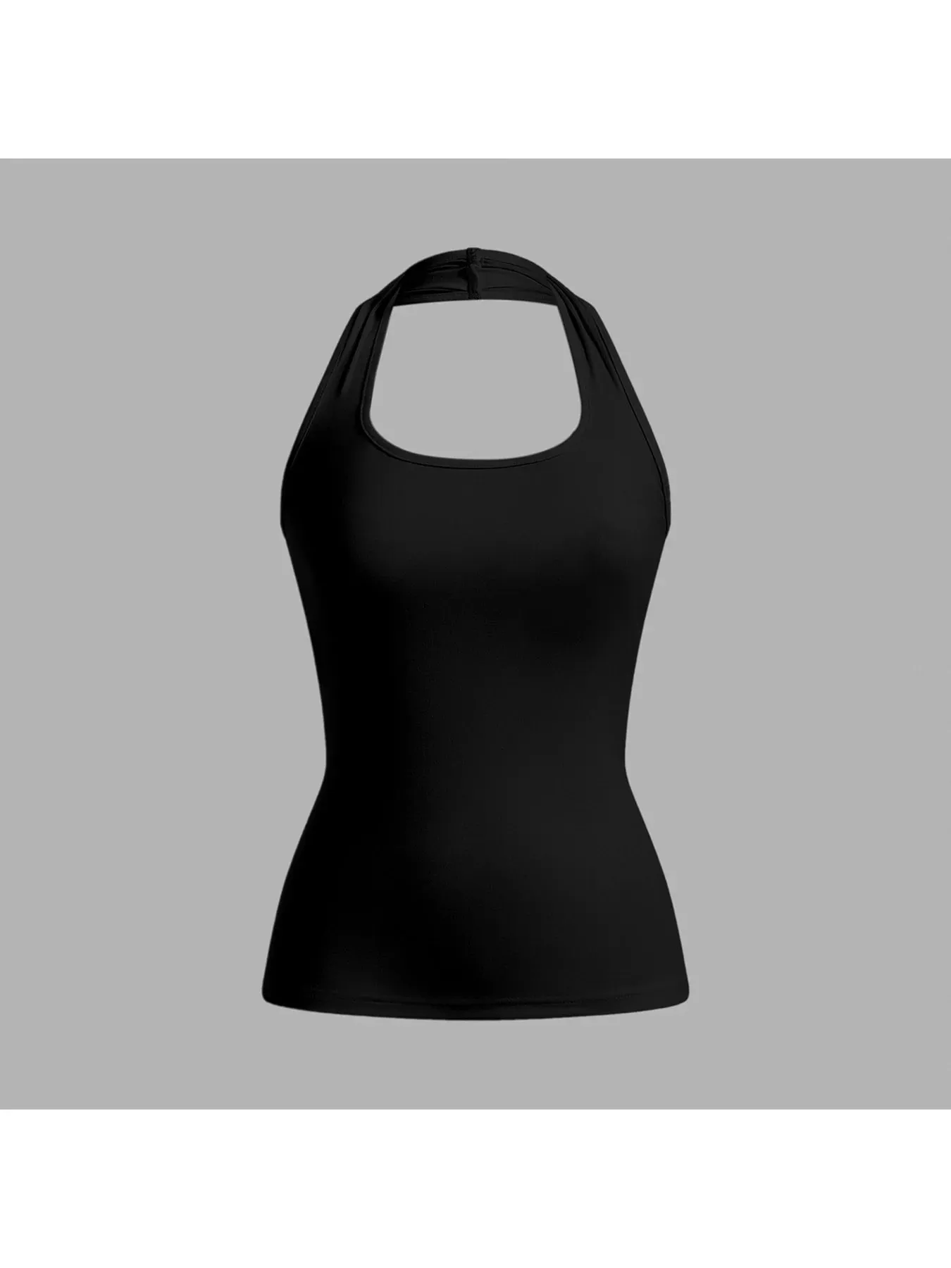 2026 Comfortable Casual Square Neck Sleeveless Hanging Neck Solid Color Backless Waist Cinched Comfortable Vest to — image 5