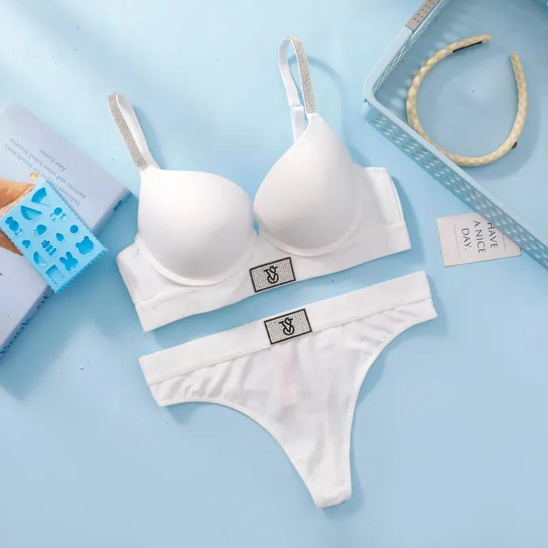 Victoria Secret Very Sexy Logo Shine Strap Push Up Bra Set Shine Script Thong Panty Women Underwear Sexy Lingerie Hot