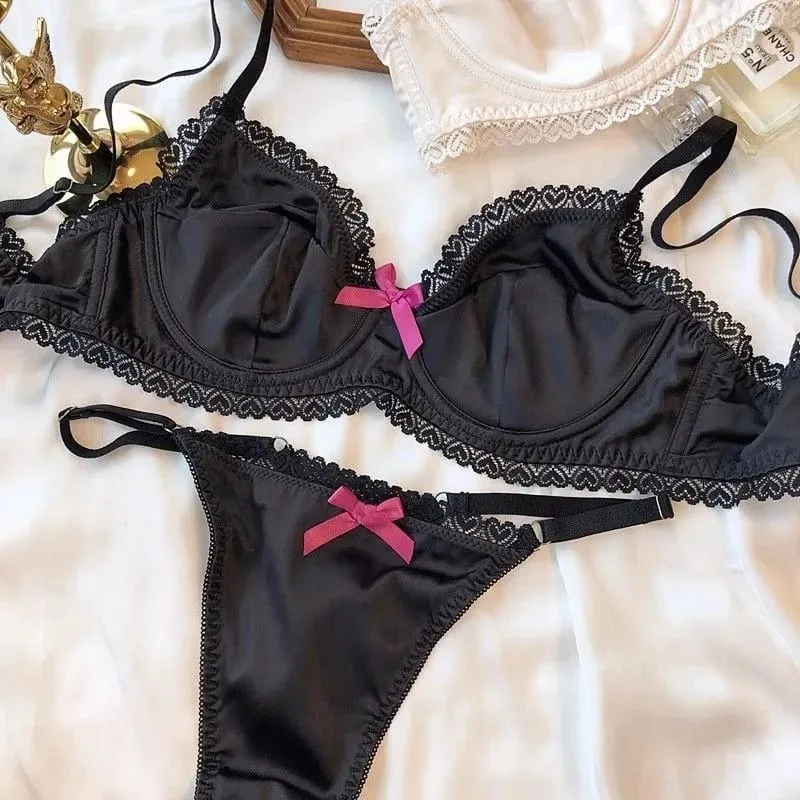 Set di biancheria intima da donna Set di reggiseno push-up in pizzo sexy di seta ghiacciata Set di biancheria intima e slip traspiranti raccolti in primavera estiva