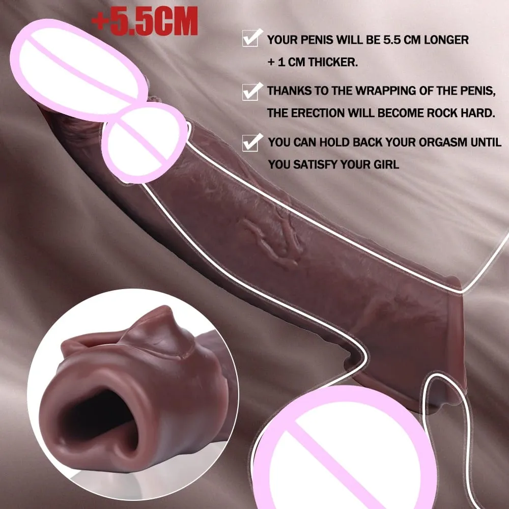 Sleeve for Erection Penis Training Sexy Adult Man Silicone Penis Sleeve Cock Ring Extender Male Sex Toy Dildo Cock