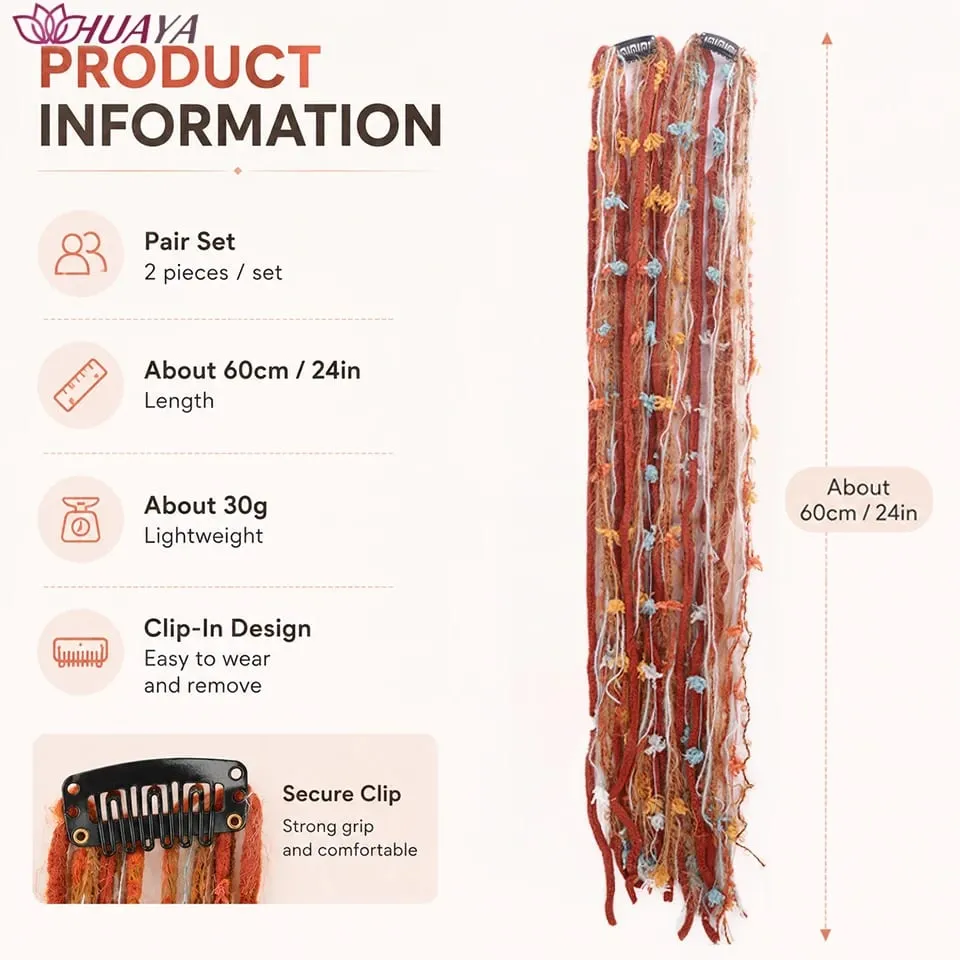 Synthetic Colorful Clip-in Hair Extensions Boho Yarn Dreadlock Braids Festival Party Hair Accessories for Women — image 3