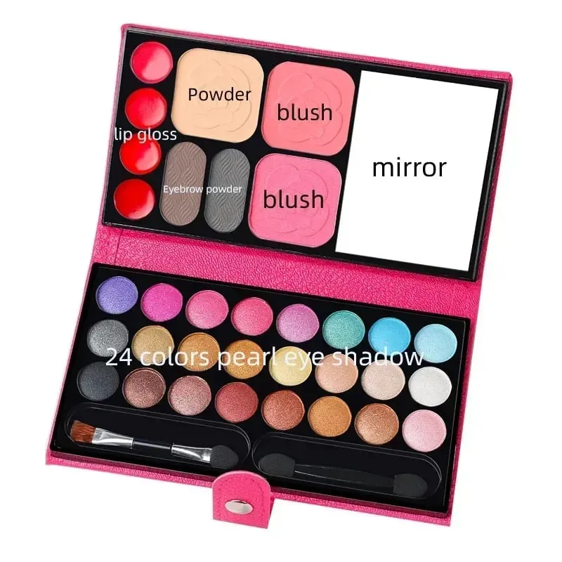 Eye Shadow Powder Blush Lipstick Lasting Cosmetics Makeup Set with Mirrors for Beginner Kids Travel Portable Palettes 33 Colors
