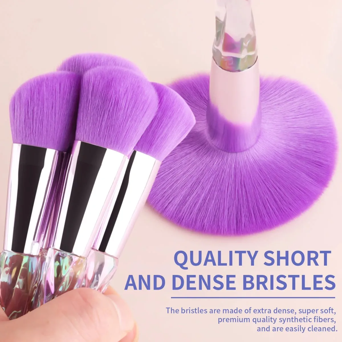 10Pcs Shiny Crystal Handle Makeup Brush Set with Case Round Loose Powder Brush & Flat Foundation Brush for Eye Makeup — image 6