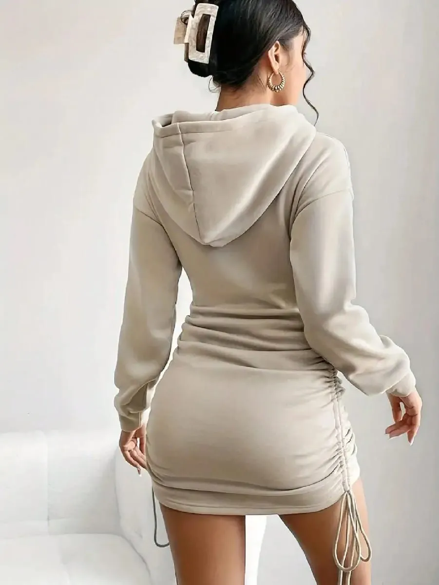 2026 Women's New Casual Long Sleeved Solid Color Pattern Short Hooded Dress Short Skirt Suitable for Daily Outdoor Wear — image 6
