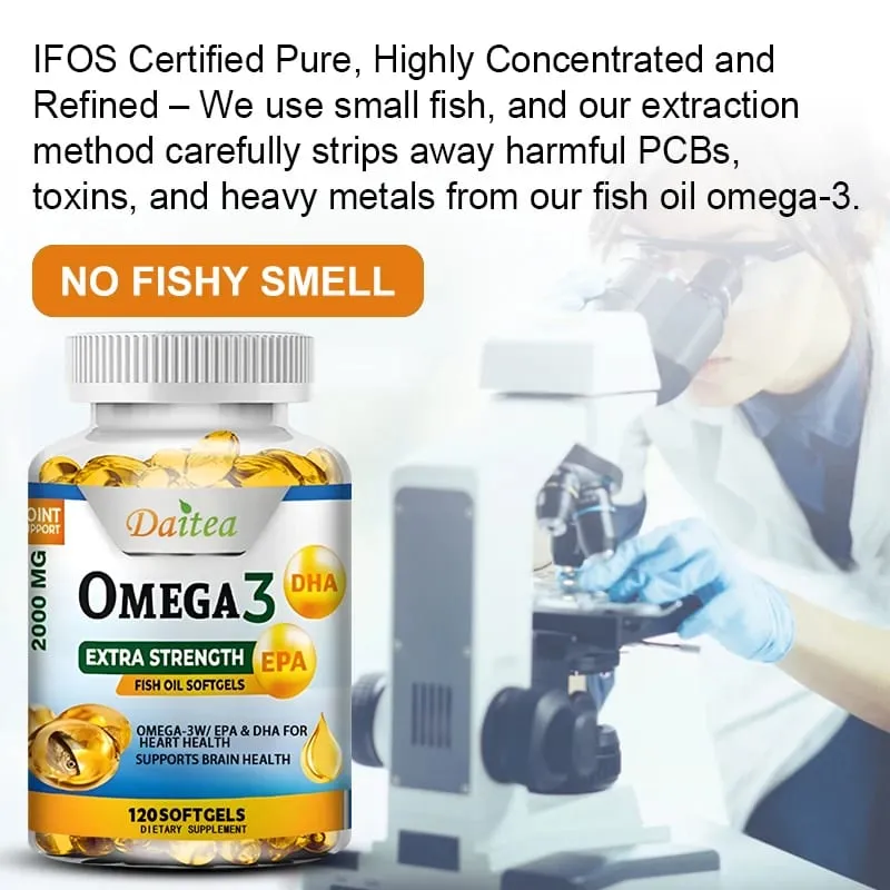 Minyak Ikan Daitea Omega 3 – EPA & DHA 2000 Mg – 60/120 Kapsul – Dukungan Kesehatan dan Kekebalan Tubuh Secara Keseluruhan Non-GMO Bebas Gluten