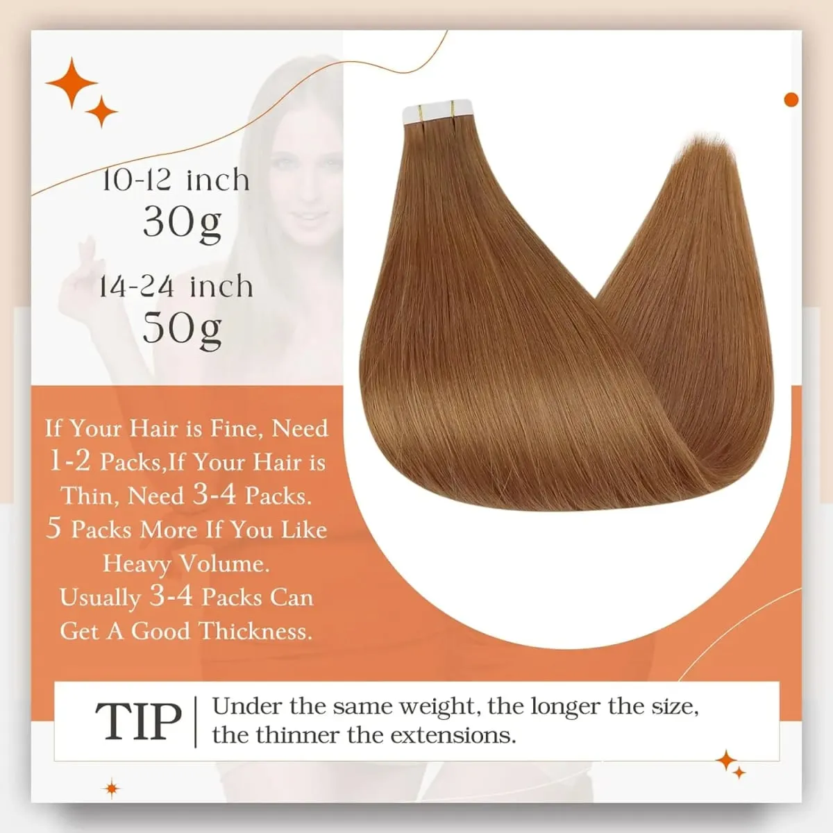 Full Shine Tape in Human Hair Extensions Invisible Straight Double Sided #330Copper Comfortable Silky Natural Tape ins For Women