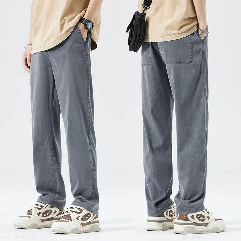 Summer Soft Lyocell Fabric Men's Jeans Thin Loose Straight Pants Drawstring Elastic Waist Korea Casual Trousers Plus Size M-5XL — image 14