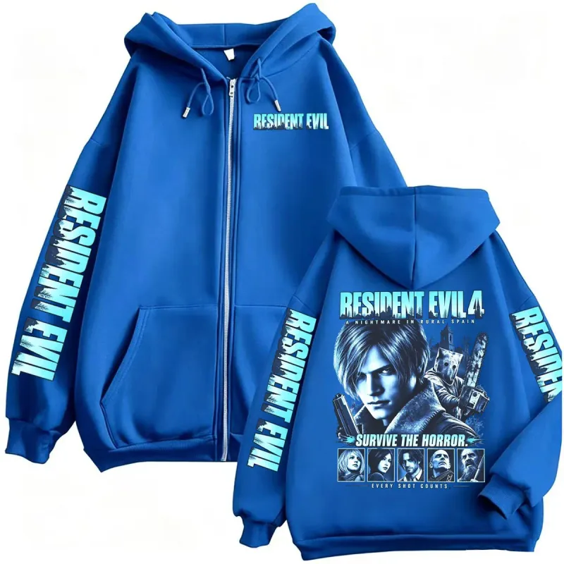 Resident Evil Requiem Sweats à capuche zippés Leon Kennedy Jeu d'horreur Sweat à capuche zippé Hommes Femmes Harajuku Veste classique Sweat Manteaux