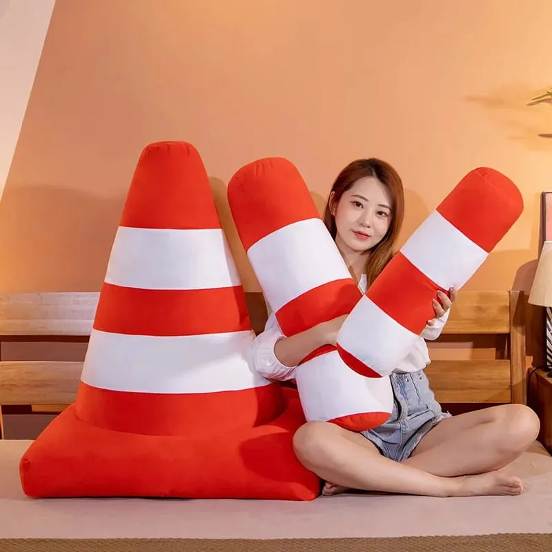 Plush Toy Simulation Traffic Cone Road Construction Cone Sign Roadblock Simulation Toy Set Safety Soft Cushion Pillow