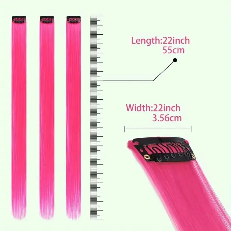 12 Pcs Colored Hair Extensions: Straight Hairpiece Multi-Color Party Highlights Clip-in Synthetic Hair Extensions for Women