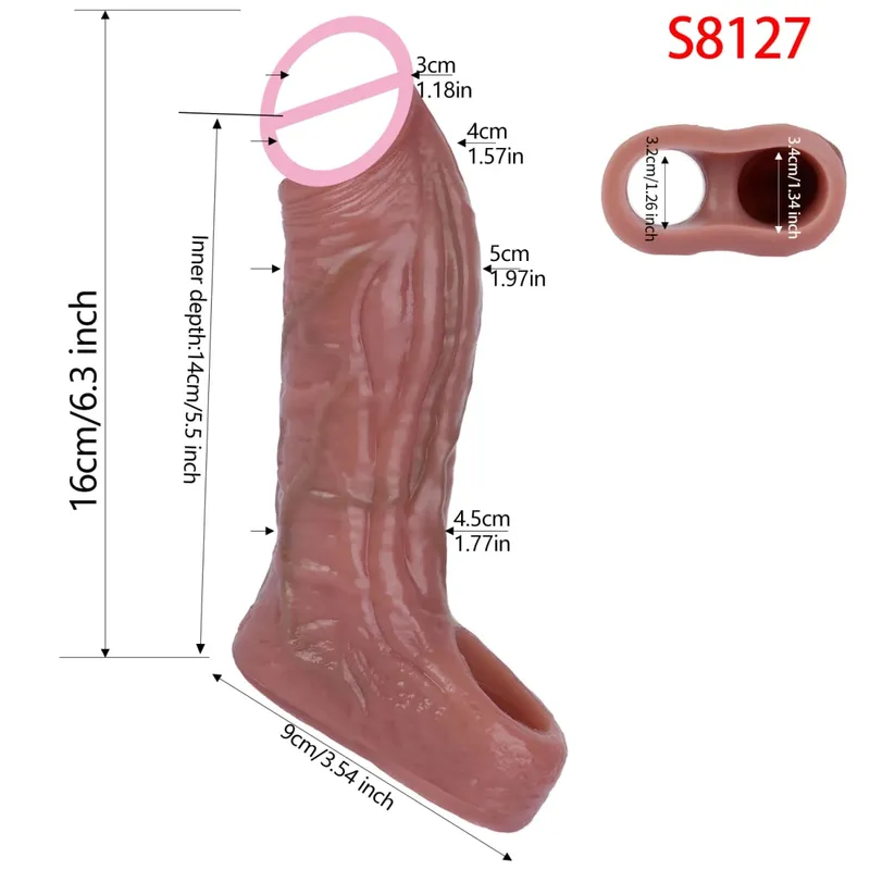Close Head Realistic Penis Sleeve Sex Toys for Men Delay Ejaculation Dick Extender For Couples Sex Pleasure Sexshop