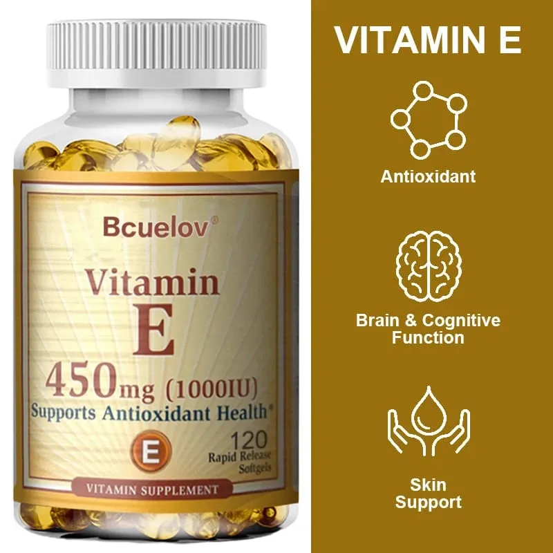 Bcuelov Vitamin E 1000 IU 450mg - for skin hair circulatory health immune system support - antioxidant supplement