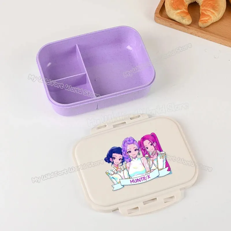 Demon Hunters Lunch Box for Boy Girl Cute Mira Zoey Jinu Portable Plastic Bento Box with Dinnerware Food Fruit Container