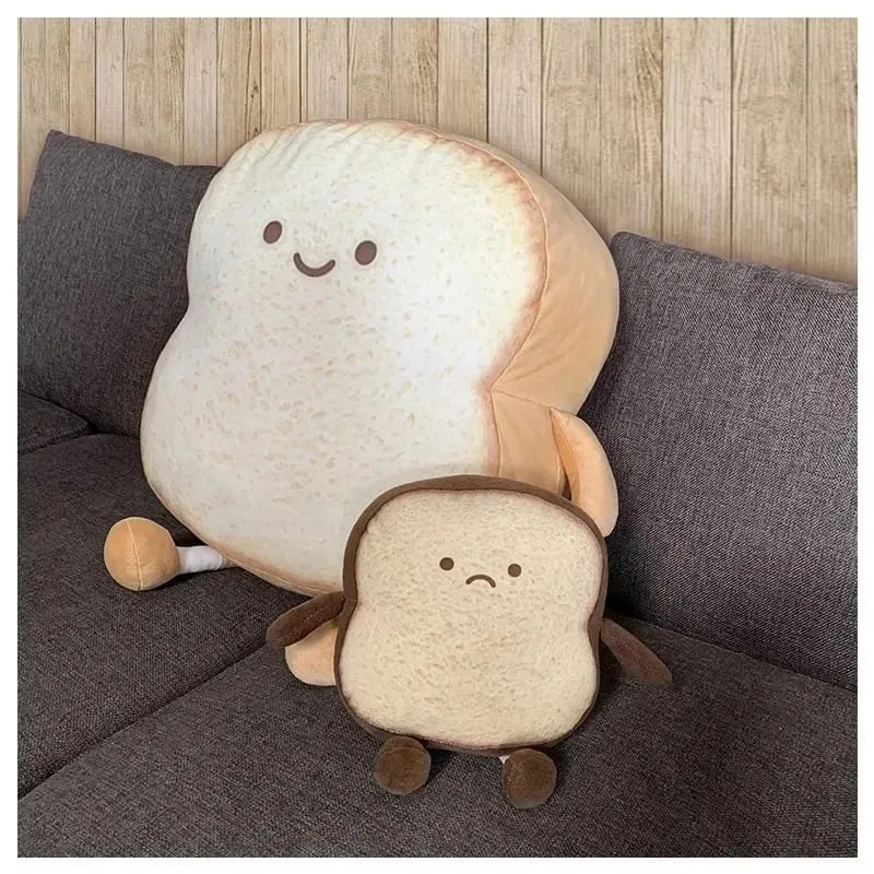 Soft Toast Shaped Stuffed Cushion Emotion Face Design Home Living Room Decoration Kids Daily Rest Practical Birthday Gift Pillow