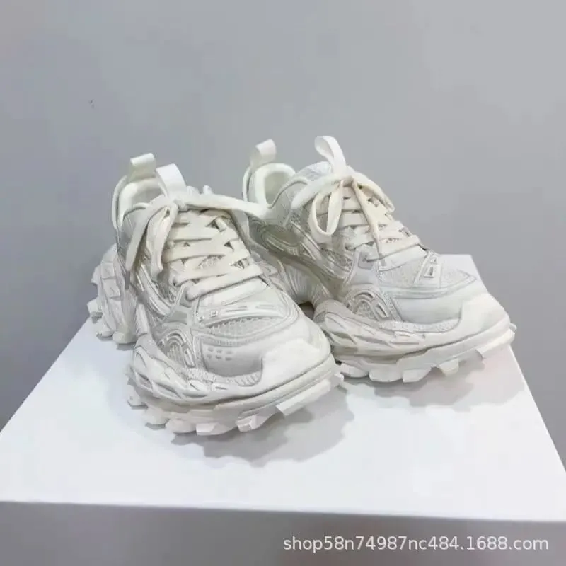 2026 Men's Genuine Leather Elevated Dad Sneakers Color Block Mesh Chunky Casual Shoes With Thick Sole