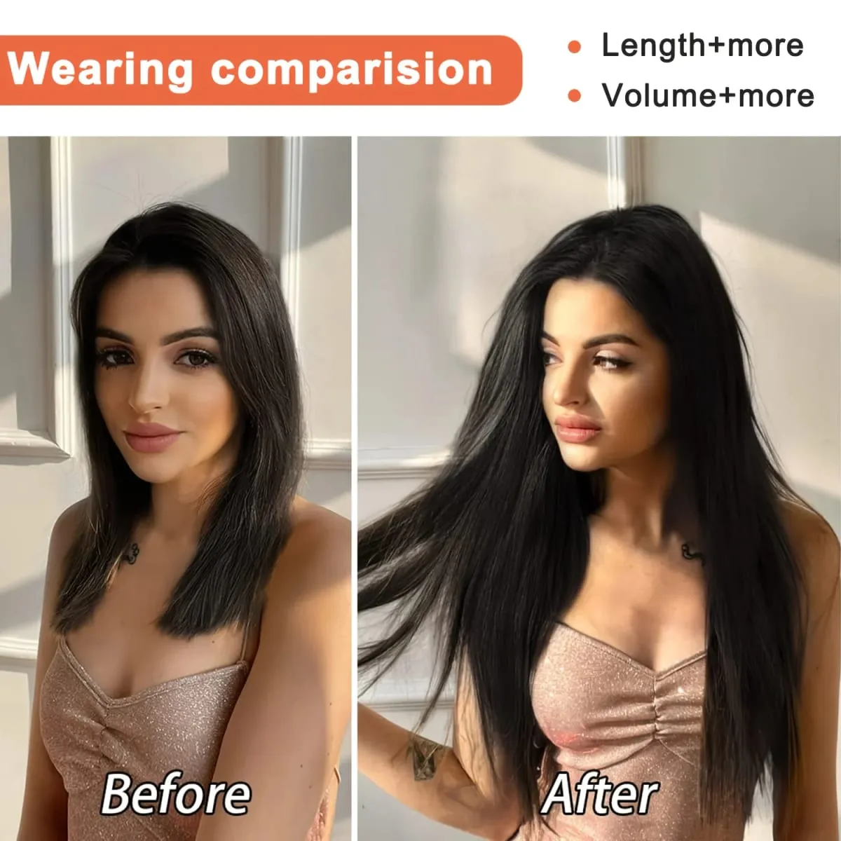 Synthetic Natural Black Clip in Extensions Straight 20" Long Synthetic Thick Clips on Hair Piece for Women
