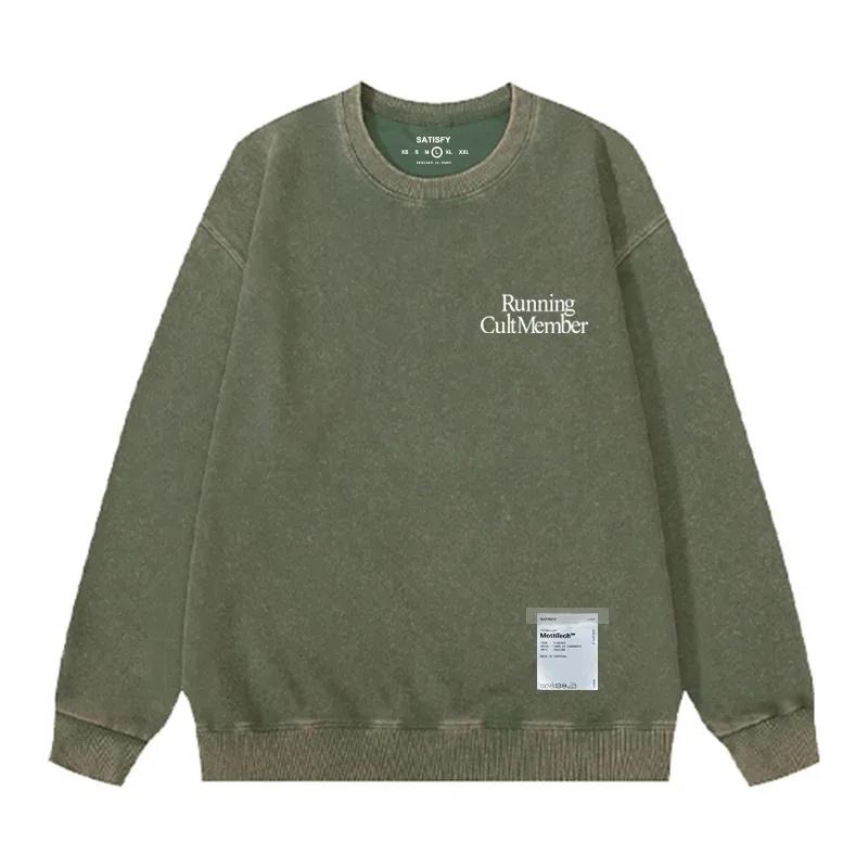 Satisfy SoftCell Men's Round-Neck Sweatshirt Running Distress Member Print Vintage Style Long Sleeve Cotton Sweatshirt with Po — image 15