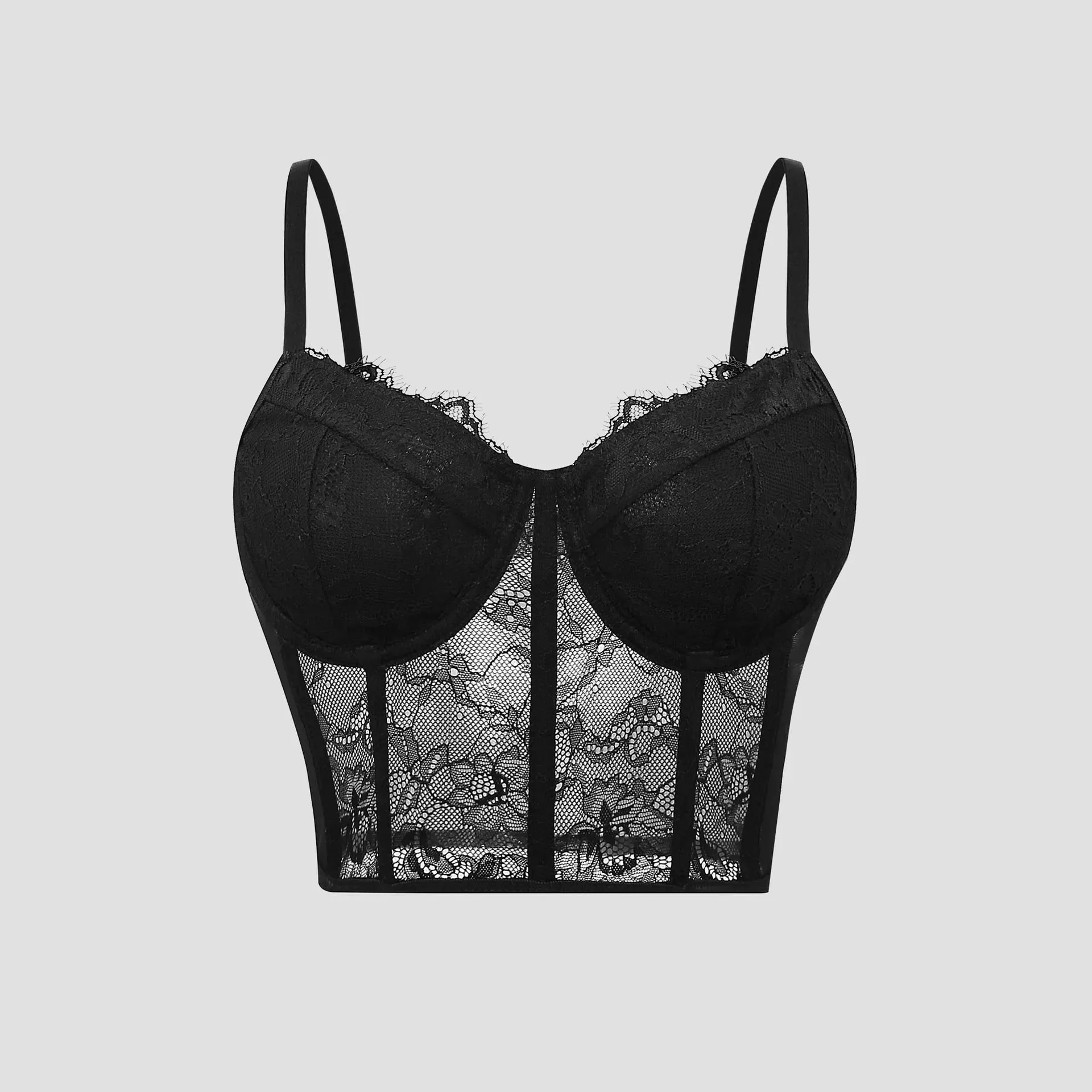Sexy Black Semi Transparent Bra Mesh Push Up Bralet Women's Tube Top Corset Bustier Vest Club Party Crop Top Elegant Lingerie — image 5