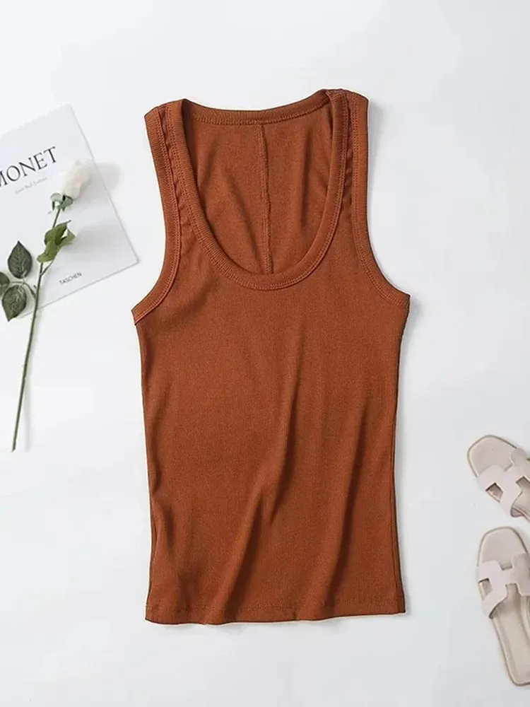 2025 Spring/Summer New Product Women's Slim Fit Solid Color Suspended Ribbed Tank Top Spicy Girl Style T-shirt