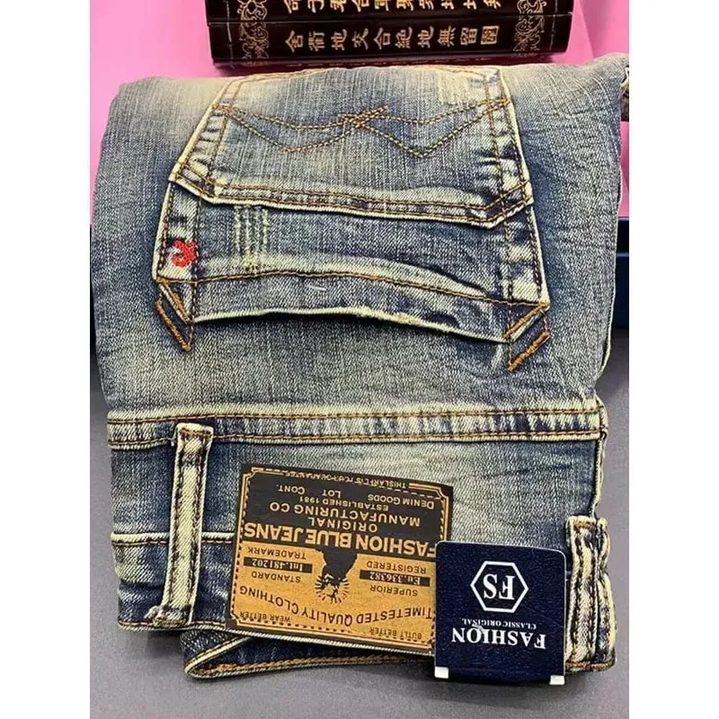 Street Fashion Men Jeans Retro Blue Elastic Slim Ripped Jeans Men High Quality Brand Designer Vintage Denim Pants Hombre — image 3