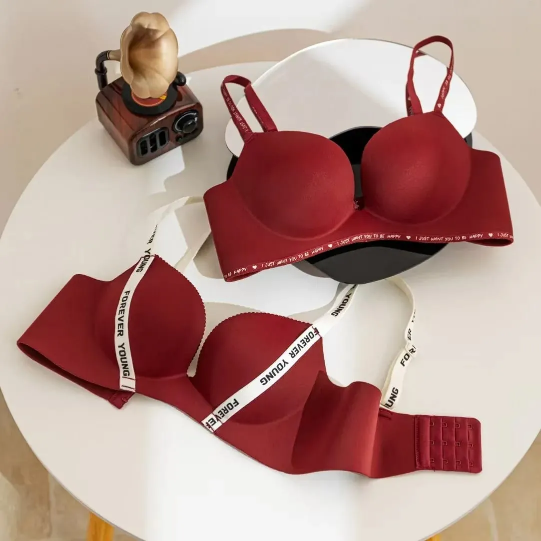 Sexy Red Push up Bra Set for Small Breasts Anti-Sagging Comfortable Breathable Wedding Lingerie Set without Underwire