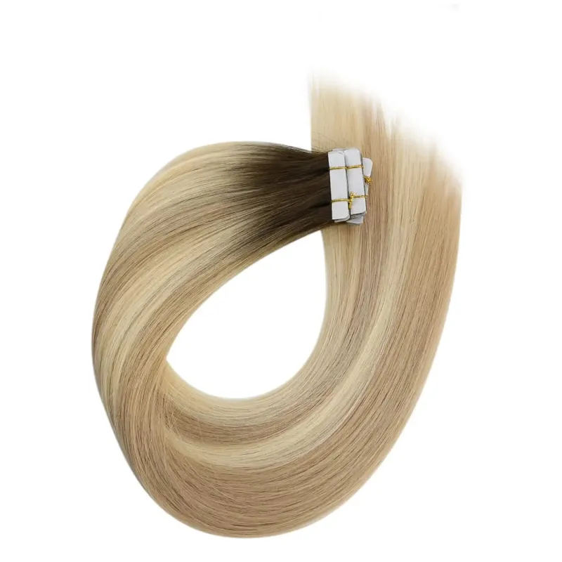 Full Shine Injection Virgin Human Hair Extensions PU Skin Weft Tape In Blonde Color Virgin Invisible Seamless 5Pcs for Testing