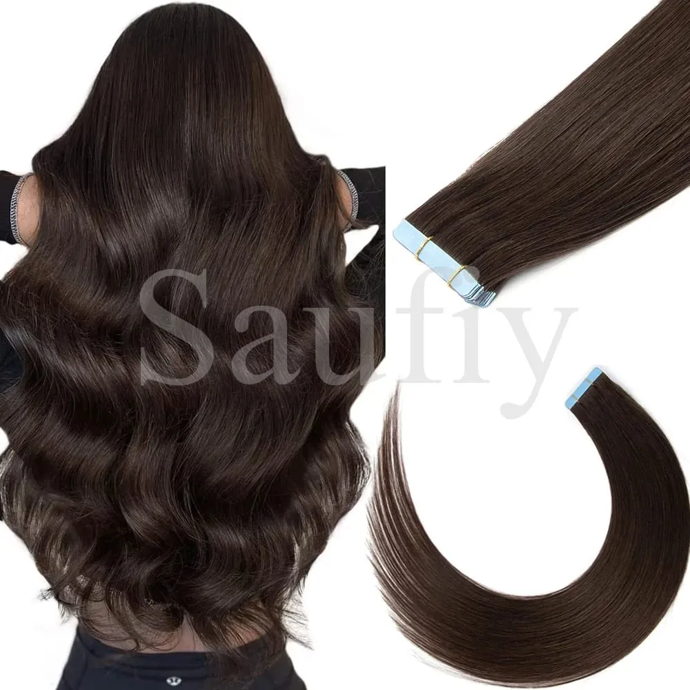 Blonde gerade Tape-In-Haarverlängerungen, Echthaar, 20 Stück/Packung, gerade, natürliches Schwarz, Blond, Braun, Tape-In-Haarverlängerungen, 12–20 Zoll, nahtlose doppelseitige Hauteinschlag-Tape-In-Haarverlängerungen für Frauen